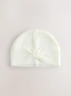 White Knitted Bow Baby Turban Hat (0mths-2yrs)