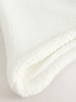 White Knitted Double Pom Baby Trapper Hat