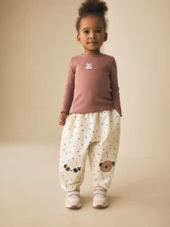 White Mono Spot Bears Embellished Barrel Trousers (3mths-7yrs)