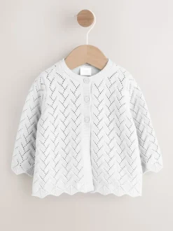 White Pointelle Knitted Baby Cardigan (0mths-2yrs)