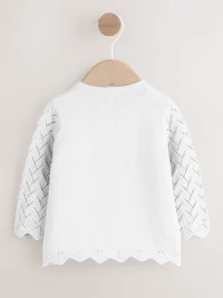 White Pointelle Knitted Baby Cardigan (0mths-2yrs)