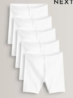 White Regular Length 5 Pack Cotton Rich Stretch Cycle Shorts (3-16yrs)