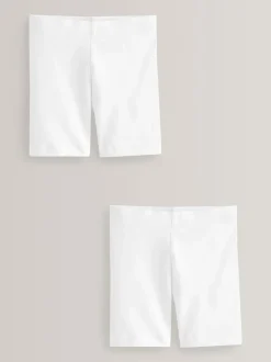 White Regular Length 2 Pack Cotton Rich Stretch Cycle Shorts (3-16yrs)