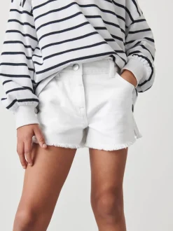 White Regular Length Frayed Edge Denim Shorts (3-16yrs)