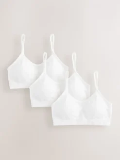 White Seamfree Strappy Crop Tops with Removable Lightly Padded Cups 3 Pack (7-16yrs)