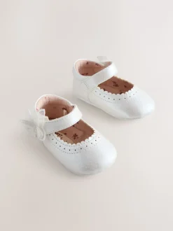 White Shimmer Butterfly Mary Jane Baby Shoes (0-18mths)