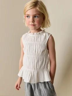 White Shirred Sleeveless Blouse (3-16yrs)