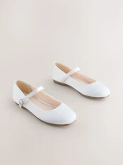 White Stain Resistant Satin Wide Fit (G) Mary Jane Occasion Shoes