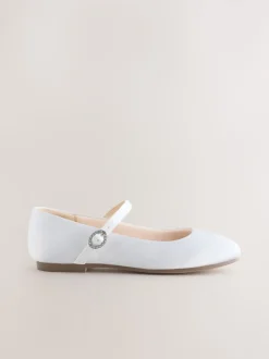 White Stain Resistant Satin Wide Fit (G) Mary Jane Occasion Shoes