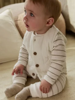 White Stripe Baby Gilet Top and Leggings Set (0mths-2yrs)