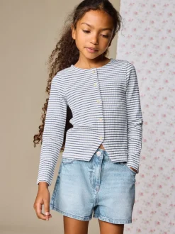 White Stripe Long Sleeve Ribbed Cardigan (3-16yrs)