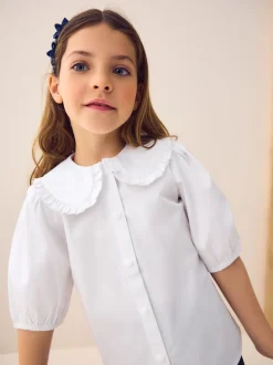 White Touch Fastening Cotton Rich Frill Collar School Blouse (3-14yrs)