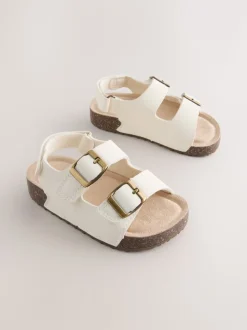 White Wide Fit (G) Corkbed Double Two Strap Sandals