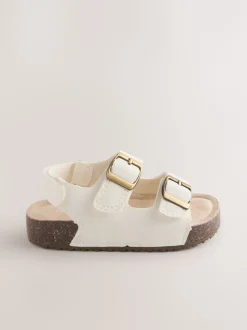 White Wide Fit (G) Corkbed Double Two Strap Sandals