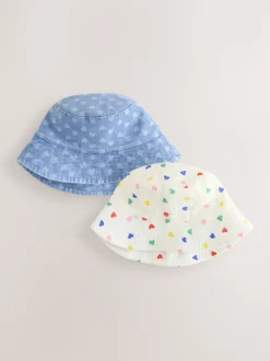 White/Blue Baby Bucket Hats 2 Pack (0mths-2yrs)