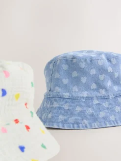 White/Blue Baby Bucket Hats 2 Pack (0mths-2yrs)