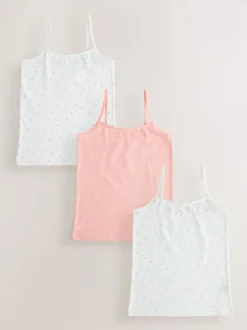 White/Pink Ditsy Printed Strappy Cami Vests 3 Pack (1.5-16yrs)