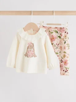 White/Pink/Bunny/Floral Baby Long Sleeve Top and Leggings Set (0mths-2yrs)