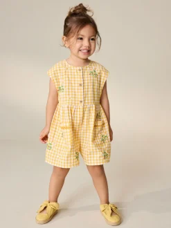 Yellow Gingham Embroidered Sleeveless Playsuit (3mths-7yrs)