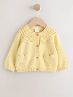 Yellow Heart Pocket Button Through Baby Cardigan (0mths-2yrs)