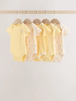 Yellow Lemons 5 Pack Short Sleeve Baby Bodysuits