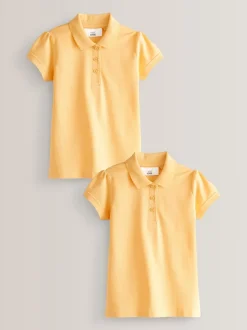 Yellow Regular Fit 2 Pack 100% Cotton Short Sleeve Polo Shirts (3-16yrs)