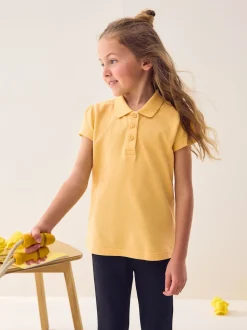 Yellow Regular Fit 2 Pack 100% Cotton Short Sleeve Polo Shirts (3-16yrs)