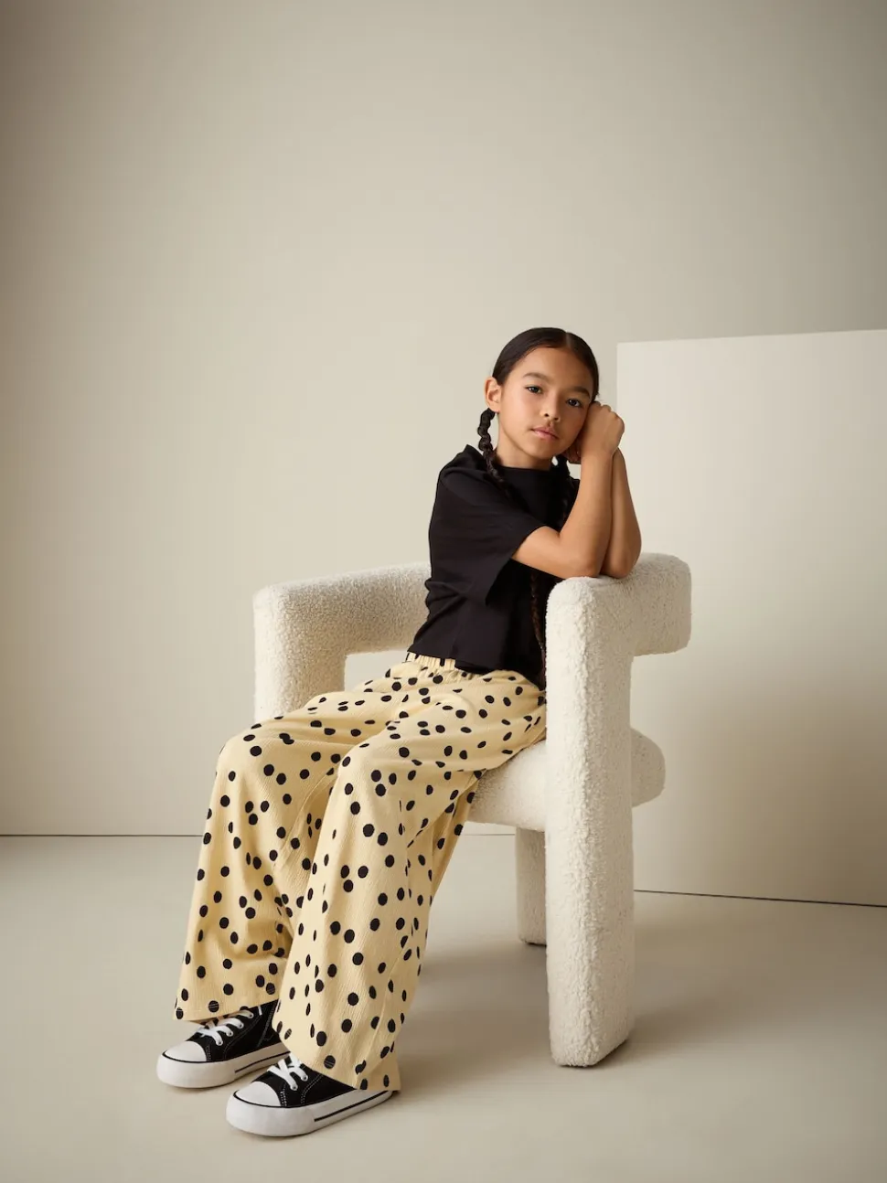 Yellow Spot Wide Leg Textured Trousers (3-16yrs)
