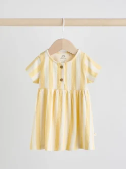 Yellow/Cream Spot/Stripe Baby Short Sleeve Dress 2 Pack (0mths-3yrs)